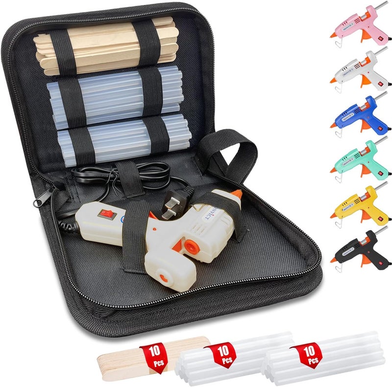 MONVICT Hot Glue Gun Kit, Mini Glue Gun with Carrying Case,20 Pcs Premium Glue Sticks, 10 Pcs Wood Craft sticks, Fast Preheating Hot Melt Glue Gun for School Crafts DIY Arts Gift (White, 30Watts) - Image 1